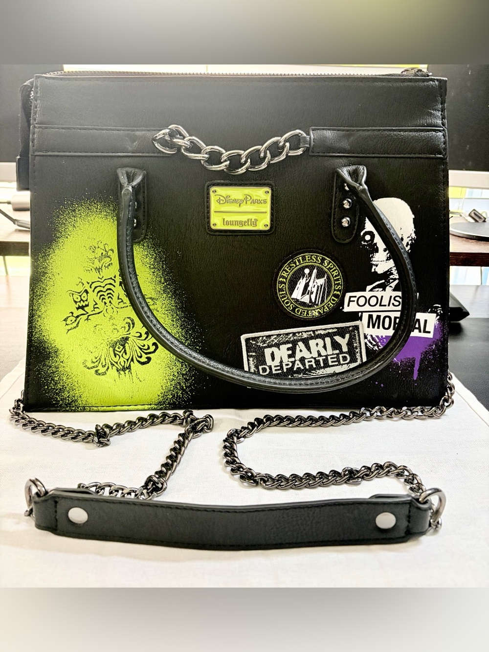Loungefly Disney Parks Haunted Mansion Black, Neon Green & Purple Crossbody